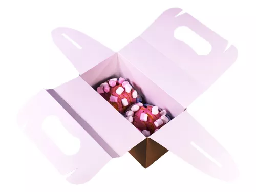 Pudełko papierowe na 2 muffiny (z rączką i wkładką) brązowo-białe