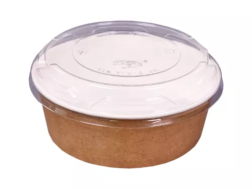 Wieczko rPET do pojemnika sałatkowego brązowo-białego GREEN LEAF 1100/1300ml śr. 180mm