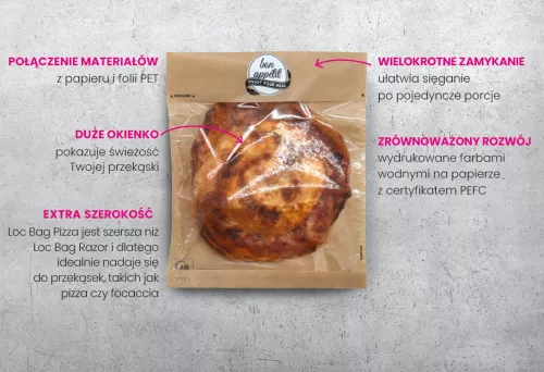 Torebka na przekąskę Loc Bag Pizza 245x210 mm, BON APPETIT, Papier + PET
