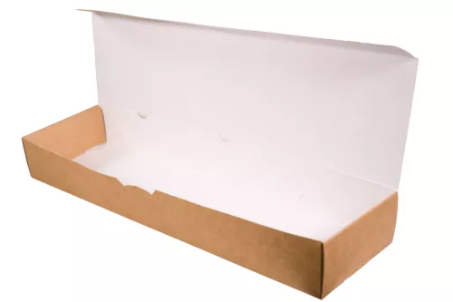 Pudełko kartonowe na zapiekankę brązowo-białe 38x11x5 cm