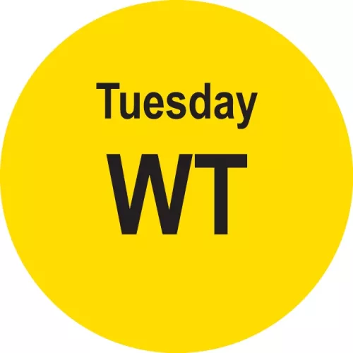 Etykiety samoprzylepne śr.20 mm WTOREK - TUESDAY, żółte, jednorazowe