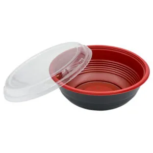 Miska na zupę czarno-bordowa 1000 ml komplet z pokrywką