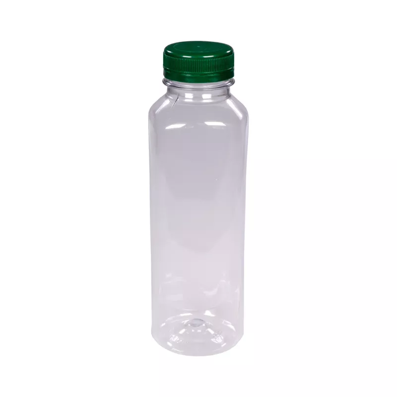 Butelka plastikowa PET kwadratowa 400 ml śr. 2/38 mm gładka light z nakrętką zieloną