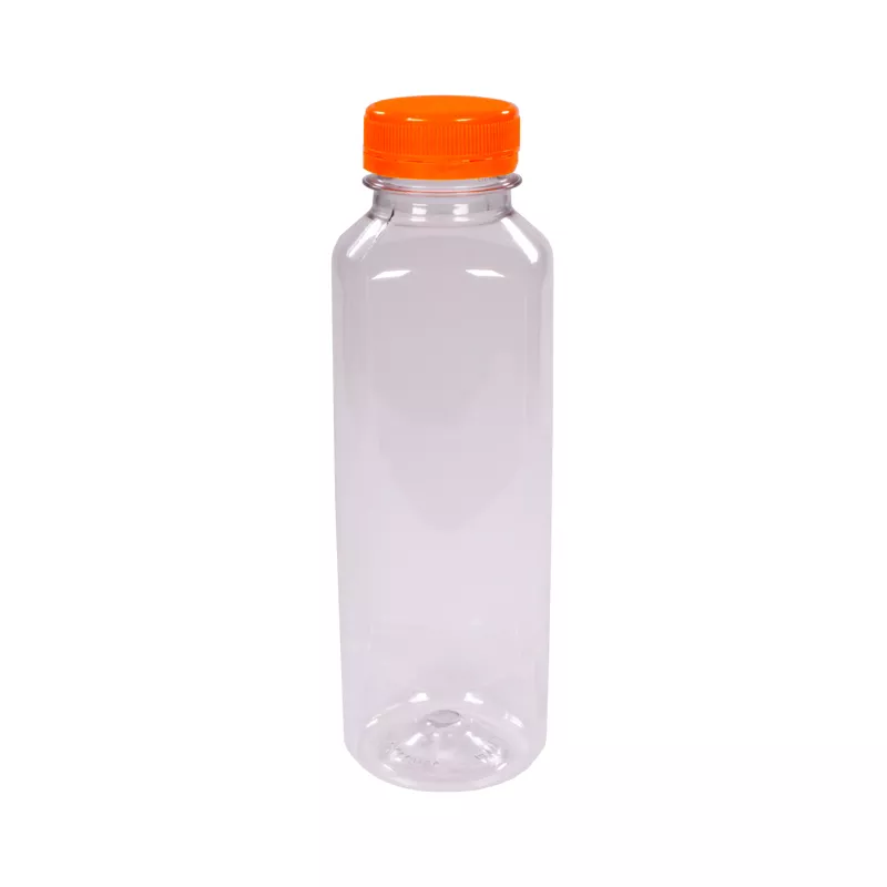 Butelka plastikowa PET kwadratowa 400 ml śr. 2/38 mm gładka light z nakrętką pomarańczową