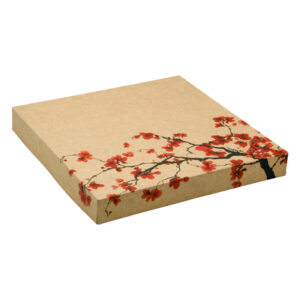 Wieczko papierowe excellent 32×32×4 cm kraft z kwiatem wiśni, premium