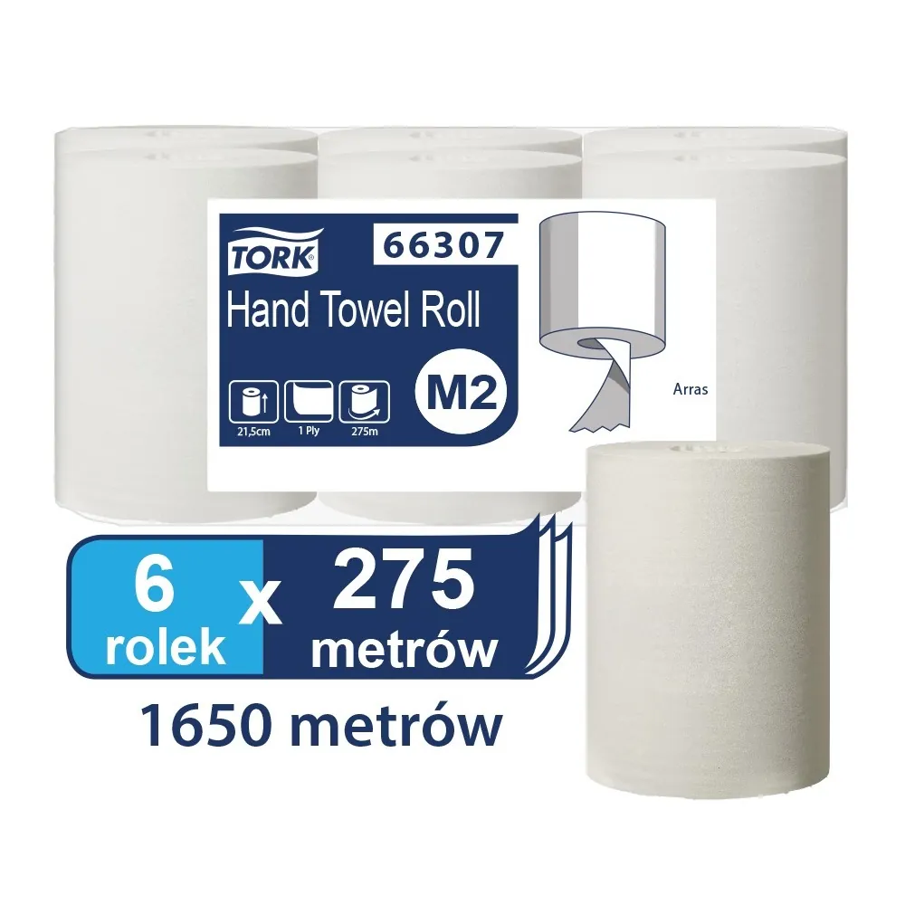 Ręcznik papierowy Tork celuloza+makulatora 6x275m, centralnie dozowany, biały, M2