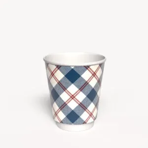 Kubek papierowy 2-warstwowy JASNA KRATKA 250 ml śr. 80 mm, niebieski (z logo żółw)