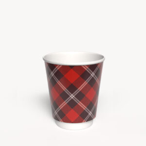 Kubek papierowy 2-warstwowy CIEMNA KRATKA 250 ml śr. 80 mm, czerwony (z logo żółw)