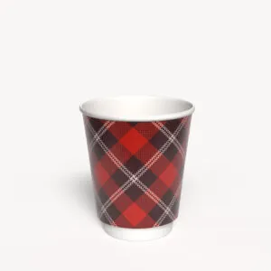 Kubek papierowy 2-warstwowy CIEMNA KRATKA 250 ml śr. 80 mm, czerwony (z logo żółw)