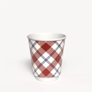 Kubek papierowy 2-warstwowy JASNA KRATKA 250 ml śr. 80 mm, czerwony (z logo żółw)