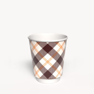 Kubek papierowy 2-warstwowy JASNA KRATKA 250 ml śr. 80 mm, brązowy (z logo żółw)