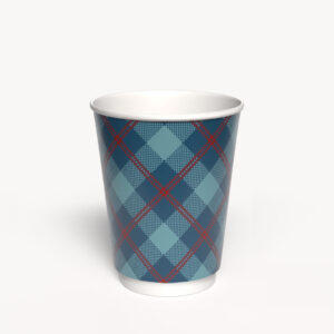 Kubek papierowy 2-warstwowy CIEMNA KRATKA 300 ml śr. 90 mm, niebieski (z logo żółw)