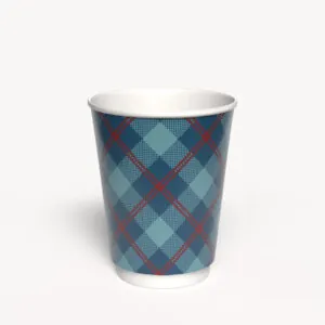 Kubek papierowy 2-warstwowy CIEMNA KRATKA 300 ml śr. 90 mm, niebieski (z logo żółw)