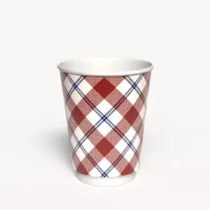 Kubek papierowy 2-warstwowy JASNA KRATKA 300 ml śr. 90 mm, czerwony (z logo żółw)