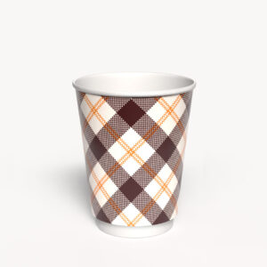 Kubek papierowy 2-warstwowy JASNA KRATKA 300 ml śr. 90 mm, brązowy (z logo żółw)