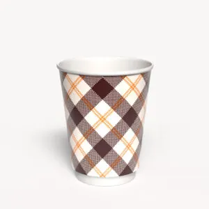 Kubek papierowy 2-warstwowy JASNA KRATKA 300 ml śr. 90 mm, brązowy (z logo żółw)