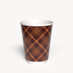 Kubek papierowy 2-warstwowy CIEMNA KRATKA 300 ml śr. 90 mm, brązowy (z logo żółw)