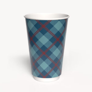 Kubek papierowy 2-warstwowy CIEMNA KRATKA 400 ml śr. 90 mm, niebieski (z logo żółw)