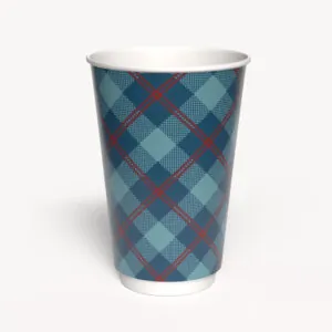 Kubek papierowy 2-warstwowy CIEMNA KRATKA 400 ml śr. 90 mm, niebieski (z logo żółw)