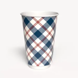 Kubek papierowy 2-warstwowy JASNA KRATKA 400 ml śr. 90 mm, niebieski (z logo żółw)