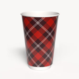 Kubek papierowy 2-warstwowy CIEMNA KRATKA 400 ml śr. 90 mm, czerwony (z logo żółw)