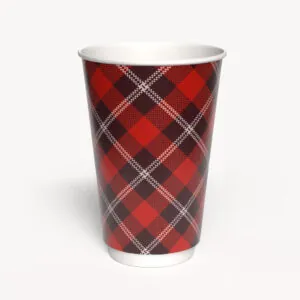 Kubek papierowy 2-warstwowy CIEMNA KRATKA 400 ml śr. 90 mm, czerwony (z logo żółw)