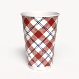 Kubek papierowy 2-warstwowy JASNA KRATKA 400 ml śr. 90 mm, czerwony (z logo żółw)