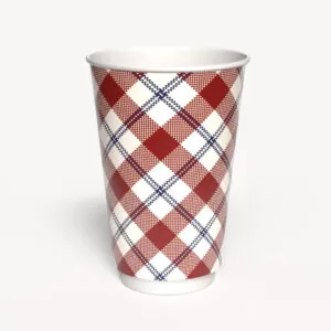 Kubek papierowy 2-warstwowy JASNA KRATKA 400 ml śr. 90 mm, czerwony (z logo żółw)
