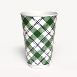 Kubek papierowy 2-warstwowy JASNA KRATKA 400 ml śr. 90 mm, zielony (z logo żółw)
