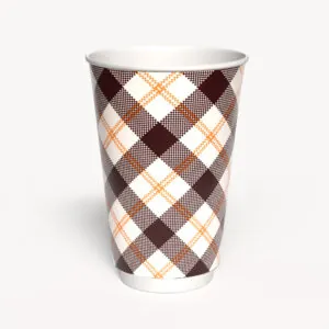 Kubek papierowy 2-warstwowy JASNA KRATKA 400 ml śr. 90 mm, brązowy (z logo żółw)