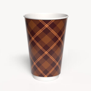 Kubek papierowy 2-warstwowy JASNA KRATKA 400 ml śr. 90 mm, brązowy (z logo żółw)