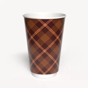 Kubek papierowy 2-warstwowy CIEMNA KRATKA 400 ml śr. 90 mm, brązowy (z logo żółw)