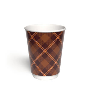 Kubek papierowy 2-warstwowy CIEMNA KRATKA 300 ml śr. 90 mm, brązowy (z logo żółw)