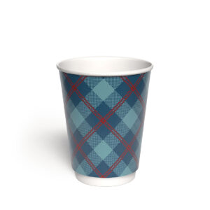 Kubek papierowy 2-warstwowy CIEMNA KRATKA 300 ml śr. 90 mm, niebieski (z logo żółw)
