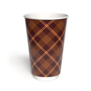 Kubek papierowy 2-warstwowy CIEMNA KRATKA 400 ml śr. 90 mm, brązowy (z logo żółw)