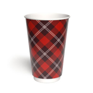 Kubek papierowy 2-warstwowy CIEMNA KRATKA 400 ml śr. 90 mm, czerwony (z logo żółw)