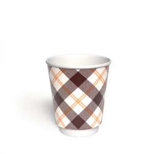 Kubek papierowy 2-warstwowy JASNA KRATKA 250 ml śr. 80 mm, brązowy (z logo żółw)