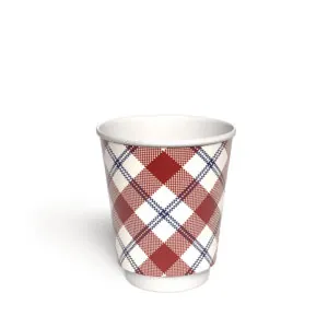 Kubek papierowy 2-warstwowy JASNA KRATKA 250 ml śr. 80 mm, czerwony (z logo żółw)