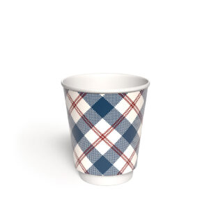 Kubek papierowy 2-warstwowy JASNA KRATKA 250 ml śr. 80 mm, niebieski (z logo żółw)