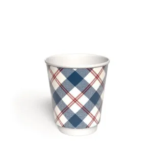 Kubek papierowy 2-warstwowy JASNA KRATKA 250 ml śr. 80 mm, niebieski (z logo żółw)