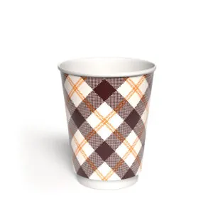 Kubek papierowy 2-warstwowy JASNA KRATKA 300 ml śr. 90 mm, brązowy (z logo żółw)