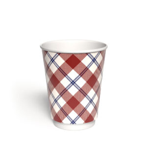 Kubek papierowy 2-warstwowy JASNA KRATKA 300 ml śr. 90 mm, czerwony (z logo żółw)