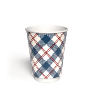 Kubek papierowy 2-warstwowy JASNA KRATKA 300 ml śr. 90 mm, niebieski (z logo żółw)