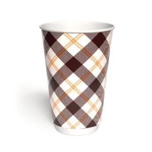 Kubek papierowy 2-warstwowy JASNA KRATKA 400 ml śr. 90 mm, brązowy (z logo żółw)