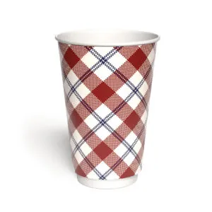 Kubek papierowy 2-warstwowy JASNA KRATKA 400 ml śr. 90 mm, czerwony (z logo żółw)