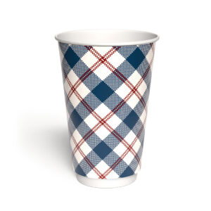 Kubek papierowy 2-warstwowy JASNA KRATKA 400 ml śr. 90 mm, niebieski (z logo żółw)