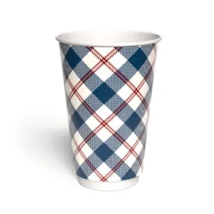 Kubek papierowy 2-warstwowy JASNA KRATKA 400 ml śr. 90 mm, niebieski (z logo żółw)